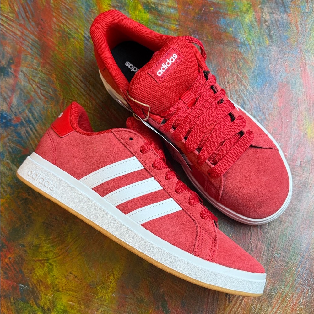 Adidas Red & White Grand Court 00s K Sneakers Tennis Suede Upper sz. 6 men New